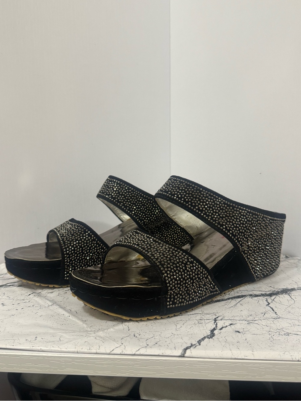 Rawlance Studded Black Wedge Slide Sandals
